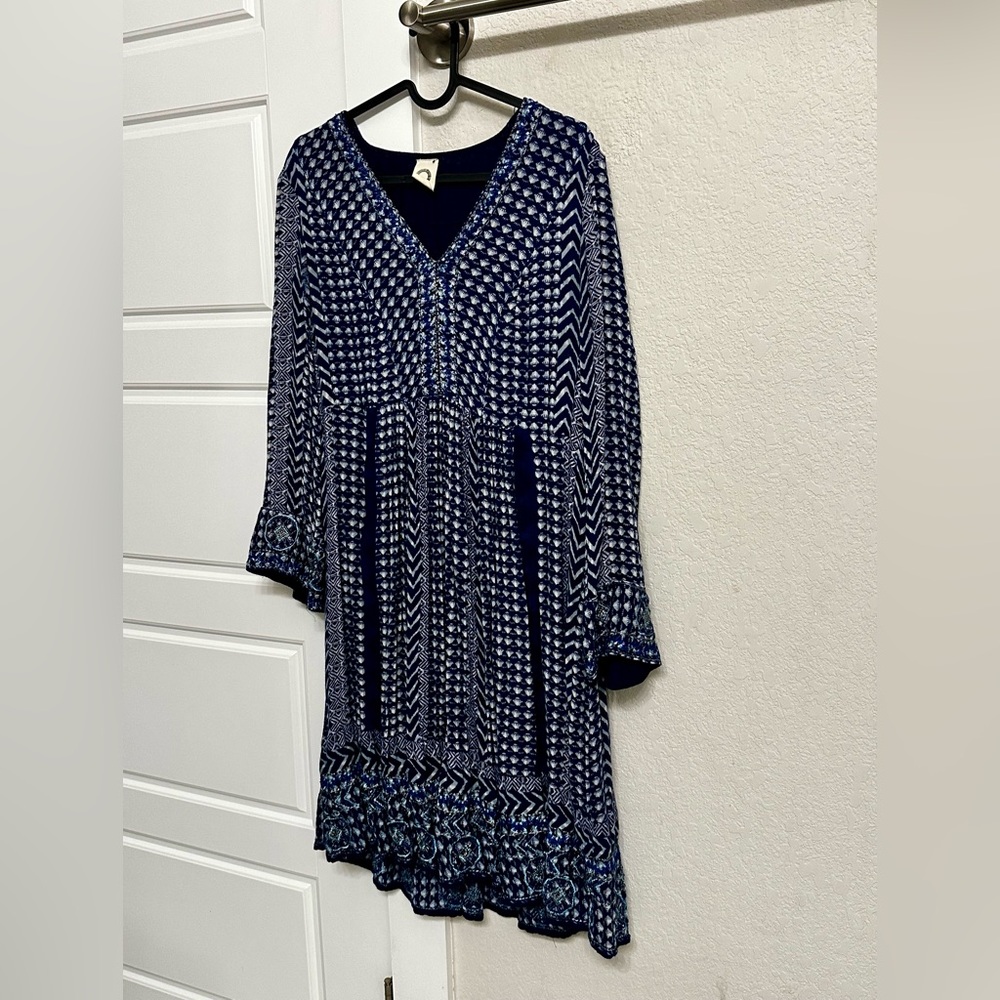 Anthropologie Navy and White Patterned Dress